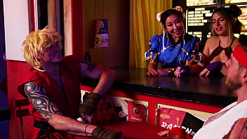 Preview 1 of Lesbian Long Tongue Eating Pussy - Street Fighter Orgy - Horny Girls Get DP and Squirt All Over!! Nicole Doshi,  Steve Rickz,  Haley Spades,  Chloe Kreams,  Cliff Jensen