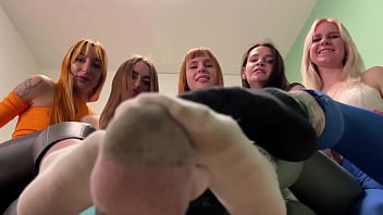 Preview 2 of Sezxxx - Group POV Foot Domination Party With Five Goddesses - Sock Smelling,  Feet Worship,  Trample