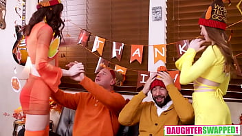 Preview 2 of Family Faking Videos Hd - The Girls Who Saved Thanksgiving Ava Davis ,  Myra Moans ,  Danny Mountain ,  Will Pounder