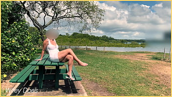 Preview 3 of Milk Melons - Wife flashes her pussy waiting for the boat to dock