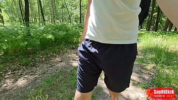 Preview 1 of Sisters Tupe - Walking naked in the woods. Soft foreskin to hard big cock Mikel