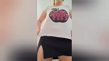 Preview 1 of Real Sister Masterbating - Hot babe in black skirt and big tits dancing in front of the camera