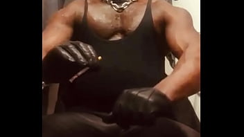 Preview 3 of Mom Foot Massage Boy - Preview Clips Black Muscle Dad Leather Flex Nipple Play