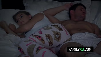 Preview 2 of Small Son And Mom Caught - Horny stepdaughter fucks with her stepdad in bed - Rachael Cavalli,  Alyce Anderson