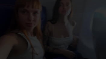 Preview 1 of Judge Punish Male Thief Strapon - Public POV Femdom In Airplane By Mistresses Kira and Sofi