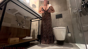 Preview 1 of Bici Dick - curvy student in sexy leo dress fucked in bathroom,  projectfundiary