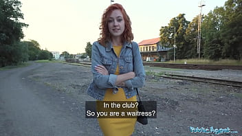 Preview 1 of Cartoonxxxxx - Public Agent Sexy redhead waitress sucks cock and gets fucked doggystyle outside in public