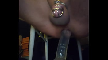 Preview 1 of Homade Cd - Riding biggest dildo in chastity