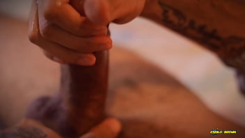 Preview 3 of Big Boons Round - Cameraman Helps Camilo Brown Masturbate His Big Uncut Cock Till He Shoots a Nice Load And Swallows His Own Cum