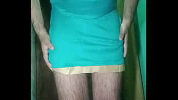 Preview 3 of Best Evergreen - Indian Gay Crossdresser Gaurisissy in blue Salwar Suit pressing his boobs and fingering in his ass