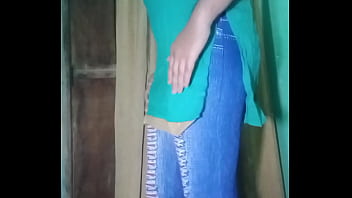 Preview 1 of Best Evergreen - Indian Gay Crossdresser Gaurisissy in blue Salwar Suit pressing his boobs and fingering in his ass