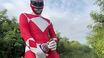 Preview 3 of Hotel Housekeeper Hidden - Power Ranger wanking outdoor.