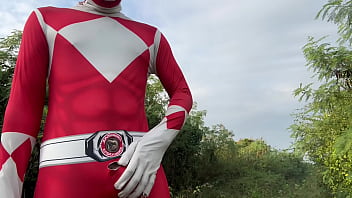 Preview 1 of Hotel Housekeeper Hidden - Power Ranger wanking outdoor.