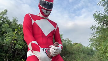 Preview 4 of Hotel Housekeeper Hidden - Power Ranger wanking outdoor.