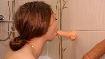 Preview 1 of Nina North Step Brother - Very Hot Gagging Puke Deepthroat Blowjob Dildos in shower