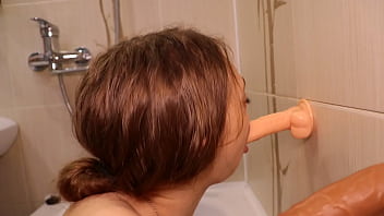 Preview 4 of Nina North Step Brother - Very Hot Gagging Puke Deepthroat Blowjob Dildos in shower