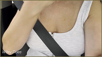Preview 2 of Sanny Lionsex Xxx - Horny wife just loves flashing tits in the car