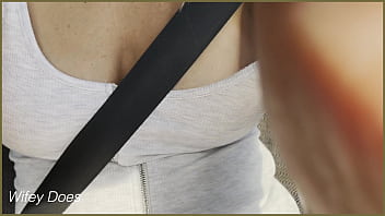Preview 4 of Sanny Lionsex Xxx - Horny wife just loves flashing tits in the car