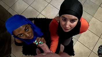 Preview 4 of Jasmine Jae Fake Hospital - Acting like Muslim women,  sucking cock with hijabs on our heads,  cum facial