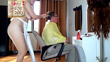 Preview 3 of Mudhari Sex - Compilation. Nudist barbershop. Nude lady hairdresser in an apron makes client to strip. Naked barber. L1