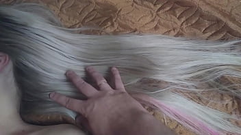 Preview 1 of Mom And Sunxxx - Long blonde hair is very exciting, I masturbate my hair with a dick and cum on my hair and head