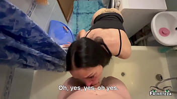 Preview 2 of School Doubl - DeepThroath fucking of slobbering StepMom in the shower with ThroatPie