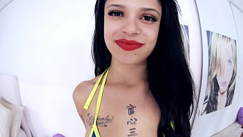 Preview 1 of First Time School Girl Pretty - ITALYANA Cute Tattoed Italian Girl Sucks Huge Cock POV Blowjob and Cum Swallow