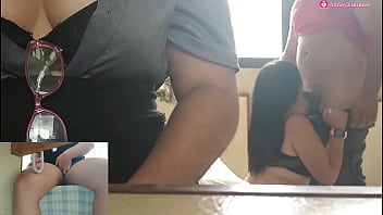 Preview 2 of Xxx Kolkata Bf Hd Video - Morbid couple fuck in the waiting room of a doctor&#039_s office,  the secretary who attended to them catches everything they do and she masturbates (this turns into a very hot threesome) / PART 1