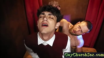 Preview 4 of Art Modeling Studio Cherish - GayChurchSex- Bear Priest barebacks Teen Boy at Church