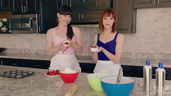 Preview 1 of Gavtisex Vedio - Alexa Nova Deepthroats Natalie Mars &amp_ Rides Her On The Top Of The Kitchen Island After Baking Cupcakes - TRANS ANGELS