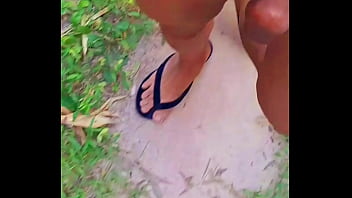 Preview 3 of Big Tric Showe - Myanmar gay naked outdoor forest walking with anal plug
