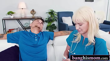 Preview 2 of Ybivslejg - Stunning Busty MILF Nurses Swap Their Stepsons To Collect Cum Sample