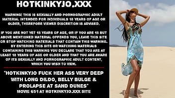 Preview 1 of San And Mom Xxx Bf H D - Hotkinkyjo fuck her ass very deep with long dildo,  belly bulge &amp_ prolapse at sand dunes