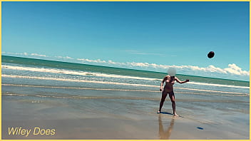 Preview 3 of Sapna Xx X - Wife playing nude football public clothed beach