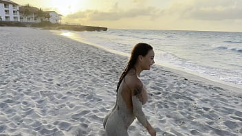 Preview 2 of Asian Cute Fat Sex - Monika Fox Swims In Atlantic Ocean And Poses Naked On A Public Beach (Free)
