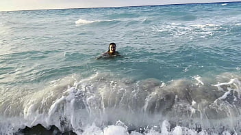 Preview 1 of Asian Cute Fat Sex - Monika Fox Swims In Atlantic Ocean And Poses Naked On A Public Beach (Free)