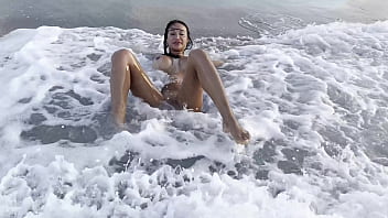 Preview 4 of Asian Cute Fat Sex - Monika Fox Swims In Atlantic Ocean And Poses Naked On A Public Beach (Free)
