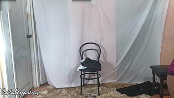 Preview 2 of Old Man Kissing Beautiful Girl - Huge tits secretary gets ready to pose for her boss.
