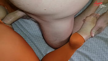 Preview 3 of Nina Hartley Vintage Lesbian - Torn orange pantyhose foot fetish