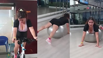 Preview 2 of Seater N Badar - Hot Teen with Big Tits and Perfect Ass in the Gym warming up for Sex in Doggy. Huge Cum on Asshole