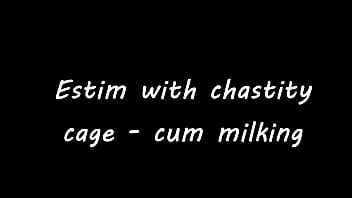 Preview 1 of Sunny Leone Xx Vdeos I - Estim with chastity cage - cum milking