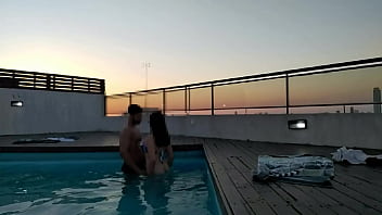 Preview 1 of Mom And Son Pashto - cumming a lot in the pool at sunset - accounter adventure