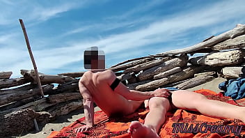 Preview 4 of New Xxxii Movies - Fingering wet pussy on public beach and gets caught and interrupted by voyeur - MissCreamy