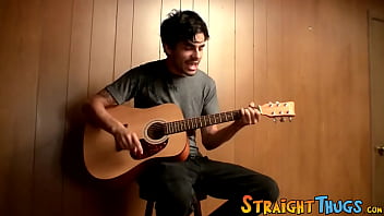 Preview 1 of Old Man Job Interview - Handsome young man enjoys his guitar and jerkoff solo