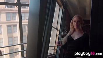 Preview 2 of Showing Boob - Hot blonde teen Emma Starletto stripping and fingering her juicy pussy