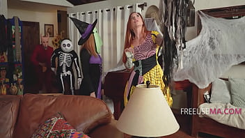Preview 1 of Xxx Porn Movi Hd - Mischievous Trio Fucks Stepmom On Halloween