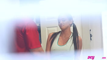 Preview 2 of Suny Lon Sexxx - Hot Wife Armani Black Do Workout And Flirting With Gym Trainer