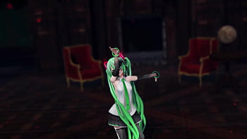 Preview 2 of Strapon Outdoor - Miku Hatsune Undress Dance Hentai Pussy Plug Toy Reversible Campaign Song MMD 3D Green Hair (CLIP)