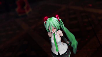 Preview 1 of Strapon Outdoor - Miku Hatsune Undress Dance Hentai Pussy Plug Toy Reversible Campaign Song MMD 3D Green Hair (CLIP)
