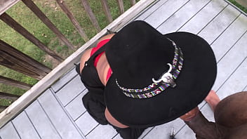Preview 3 of Bang Boos Com - Halloween Costume Don Whoe Fucks Nina Rivera in the Backyard as a Sexy Cowgirl